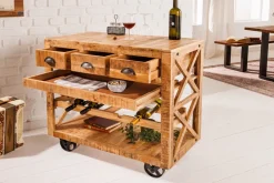 Industrial Barschrank BODEGA 86cm Mangoholz Servierwagen mit Weinregal