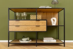 Industrial Bücherregal SLIM LINE 115cm Wildeiche schwarz Metall mit Schubladen