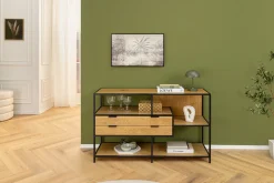Industrial Bücherregal SLIM LINE 115cm Wildeiche schwarz Metall mit Schubladen