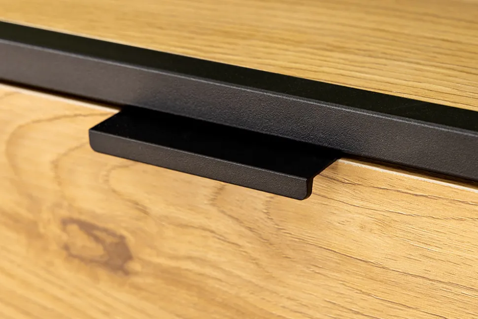 Industrial Bücherregal SLIM LINE 115cm Wildeiche schwarz Metall mit Schubladen