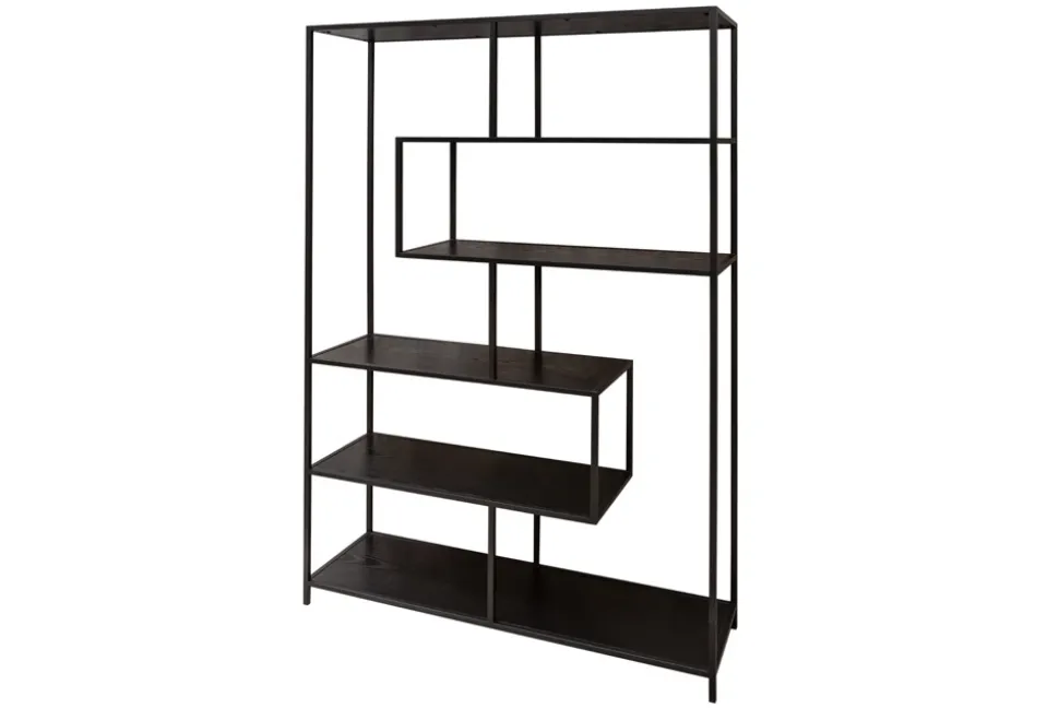 Industrial Bücherregal SLIM LINE 185x114cm Esche schwarz sechs Regalböden