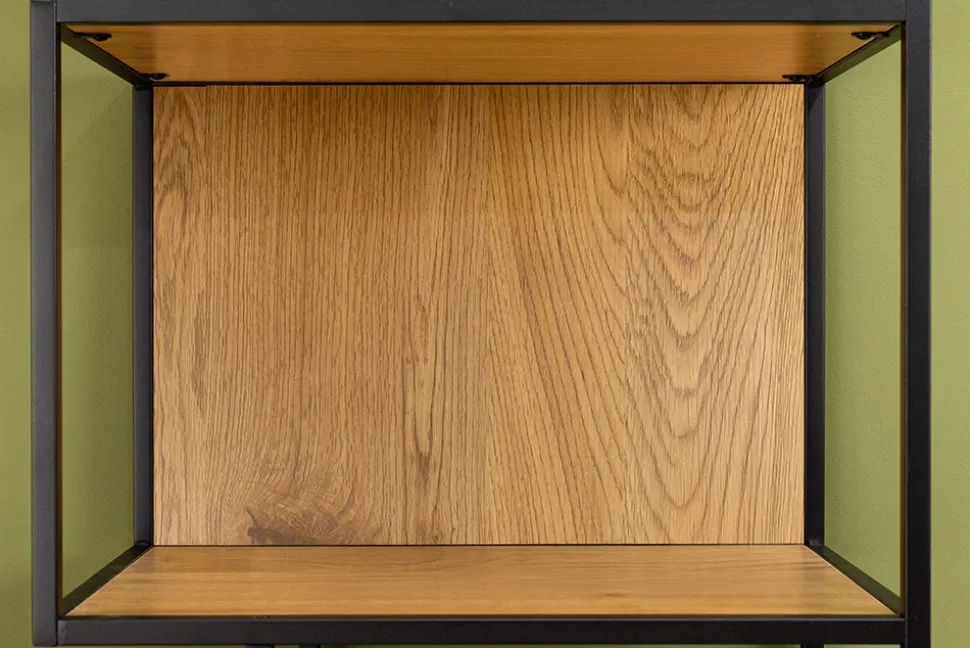 Industrial Bücherregal SLIM LINE 185cm Wildeiche schwarz Metall mit Schubladen