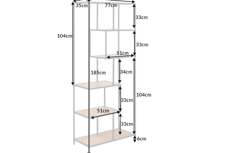 Industrial Bücherregal SLIM LINE 185cm Wildeiche schwarz sechs Regalböden
