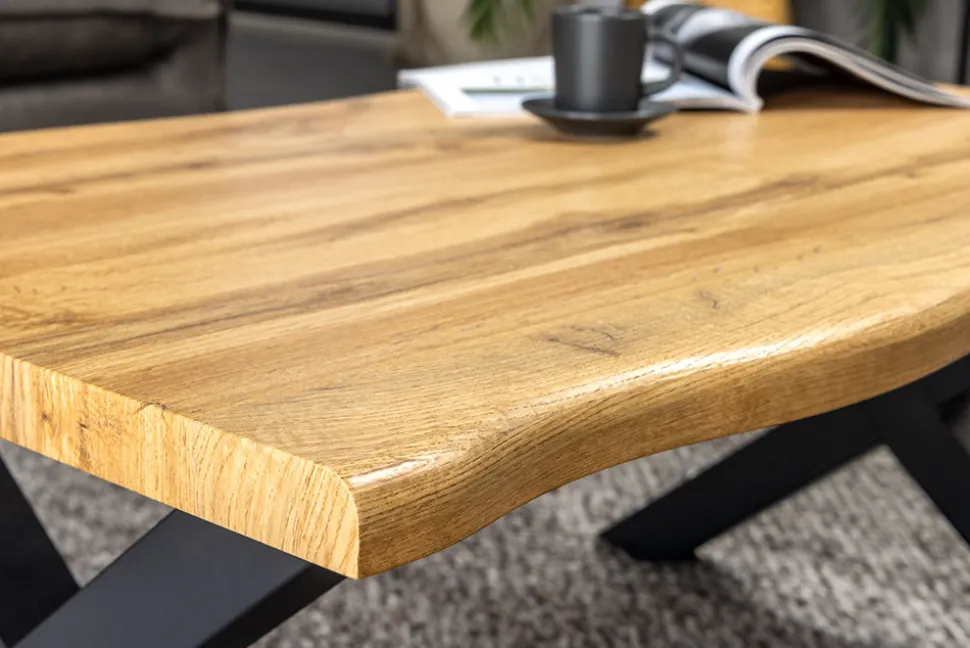 Industrial Couchtisch WILD 90cm braun Wildeichen-Optik schwarz Metall Baumkante