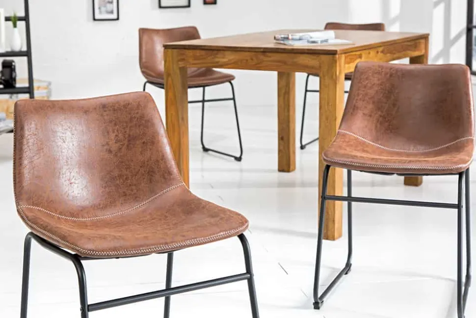 Industrial Design Stuhl DJANGO vintage braun mit Eisengestell