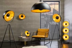Industrial Design Tischlampe STUDIO 40cm schwarz Blattgold-Optik neigbarer Schirm