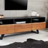 Industrial Design TV-Board ORGANIC ARTWORK 140cm Akazie Massivholz Eisengestell
