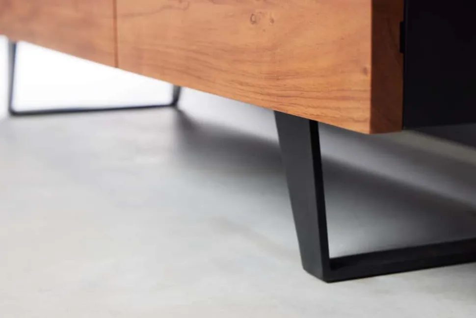 Industrial Design TV-Board ORGANIC ARTWORK 140cm Akazie Massivholz Eisengestell
