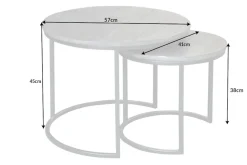 Industrial 2er Set Beistelltische ELEMENTS 60cm grau Mangoholz massiv rund schwarz Metall