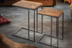Industrial 2er Set Beistelltische BARRACUDA 45cm Salholz Massivholz geflextes Metallgestell
