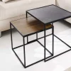 Industrial 2er-Set Couchtische FIRE & EARTH 45cm Mangoholz massiv Schiefer Metall schwarz