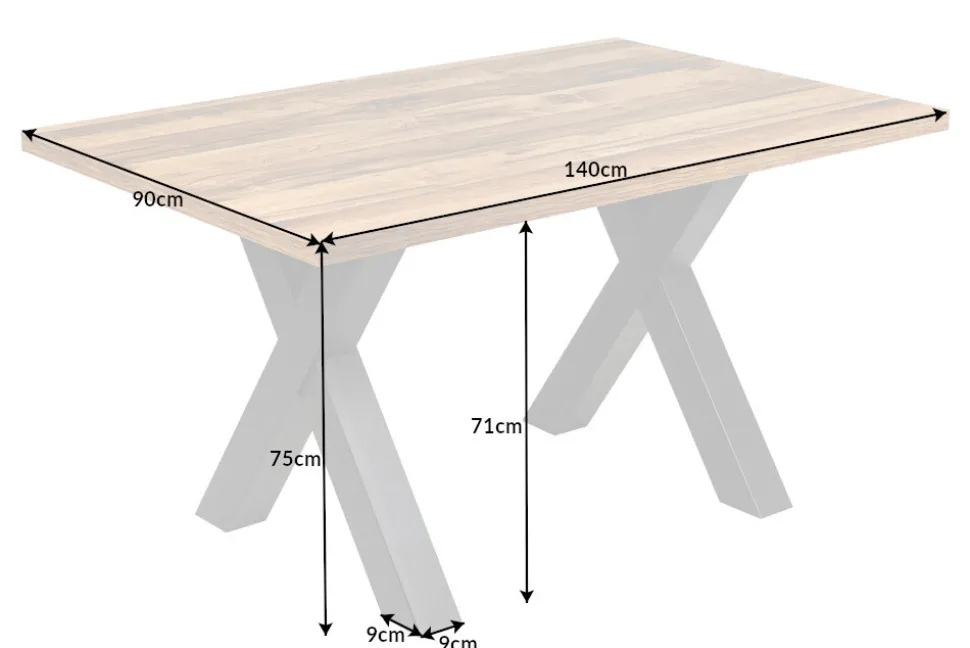 Industrial Esstisch MONTREAL 140cm natur schwarz Eichenholz-Design X-Gestell