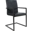 Industrial Freischwinger Stuhl LOFT antik schwarz Kunstleder mit Armlehne Eisengestell