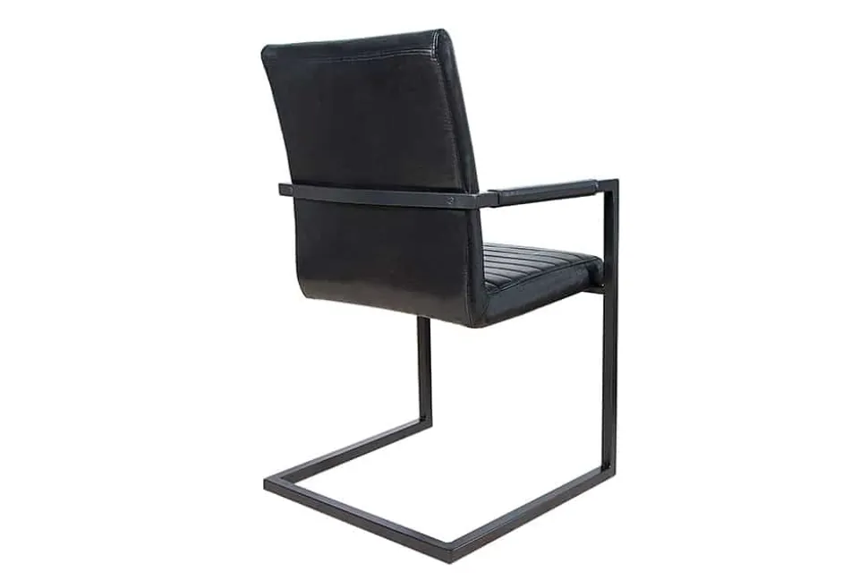 Industrial Freischwinger Stuhl LOFT antik schwarz Kunstleder mit Armlehne Eisengestell