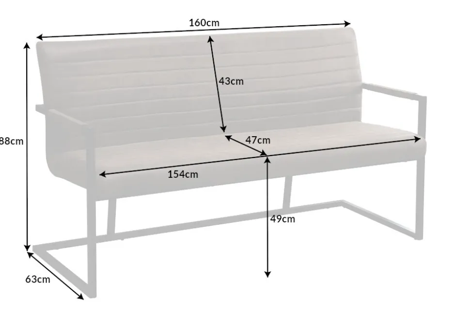 Industrial Freischwinger Bank LOFT 160cm taupe mit Armlehne