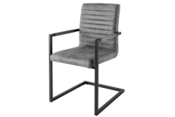 Industrial Freischwinger Stuhl LOFT vintage grau Microfaser mit Armlehne Eisengestell