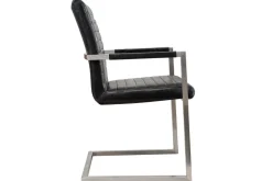 Industrial Freischwinger Stuhl LOFT antik schwarz Kunstleder mit Armlehne Edelstahl