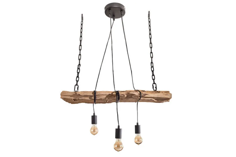 Industrial Hängelampe BARRACUDA 70cm recyceltes Massivholz mit 3 Leuchten