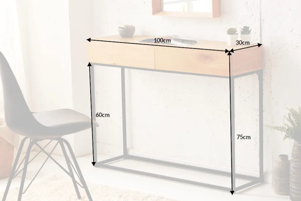 Industrial Konsolentisch ELEMENTS 100cm Eichen Optik Laptoptisch mit Schubladen
