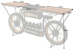 Industrial Konsolentisch MOTORCYCLE 185cm Mangoholz schwarz Motorrad Bartheke Upcycling