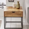 Industrial Nachttisch IRON CRAFT 45cm Mangoholz mit Schublade Beistelltisch