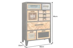 Industrial Schubladenschrank SECRETS 95cm natur braun schwarz Metall Pinienholz Kommode