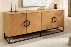 Industrial Sideboard GRANDEZZA 180cm natur Eiche schwarz Metall viel Stauraum