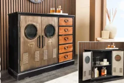 Industrial Sideboard NAUTILUS 105cm braun schwarz grau Pinienholz Metall Vintage-Look