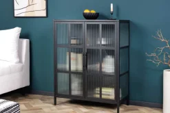 Industrial Vitrine DURA STEEL 80cm schwarz Metall Riffelglas