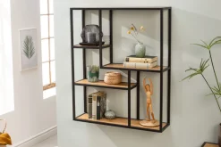 Industrial Wandregal SLIM LINE 90cm Wildeiche schwarz fünf Regalböden