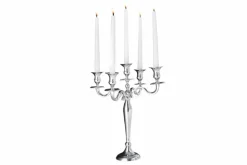 Kerzenständer MODERN BAROCK 40cm silber 5-armig Lüster Aluminium poliert Kerzenhalter