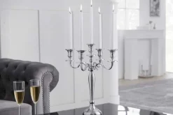Kerzenständer MODERN BAROCK 40cm silber 5-armig Lüster Aluminium poliert Kerzenhalter