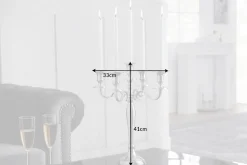 Kerzenständer MODERN BAROCK 40cm silber 5-armig Lüster Aluminium poliert Kerzenhalter