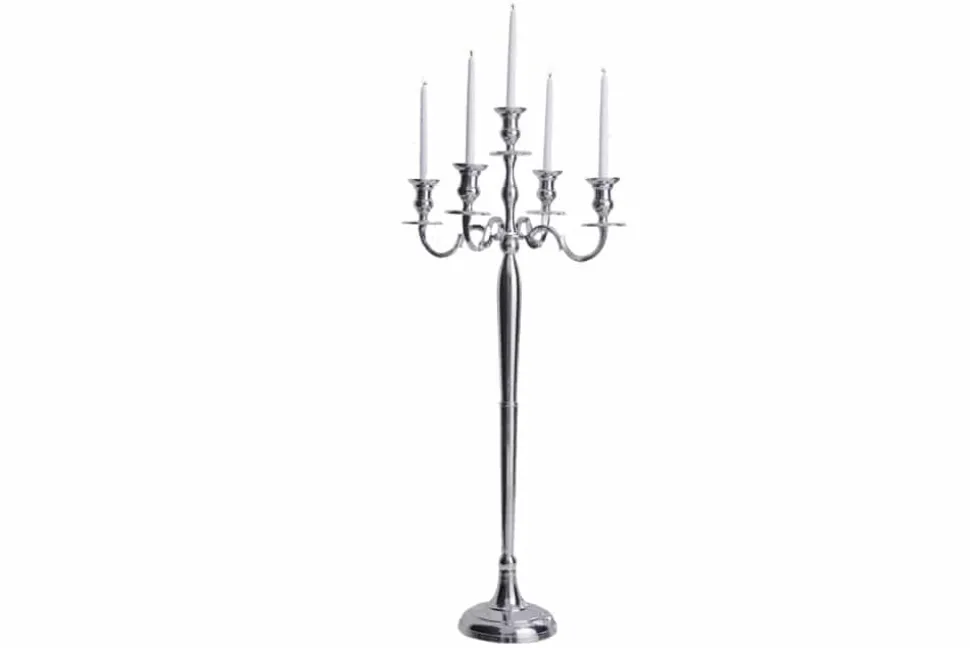 Kerzenständer MODERN BAROCK 120cm silber 5-armig Lüster Aluminium poliert Kerzenhalter