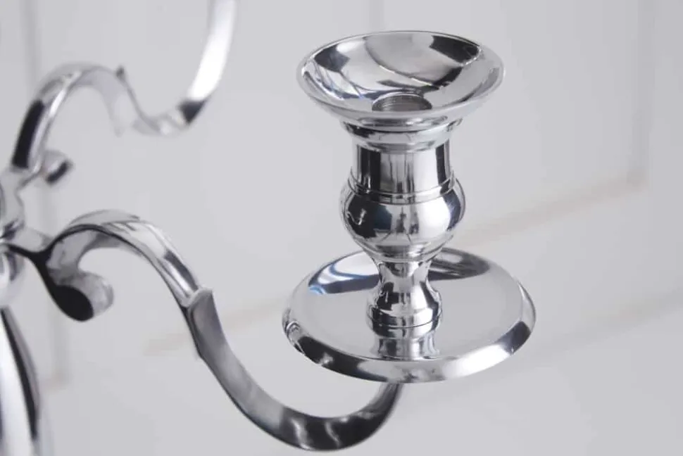 Kerzenständer MODERN BAROCK 120cm silber 5-armig Lüster Aluminium poliert Kerzenhalter