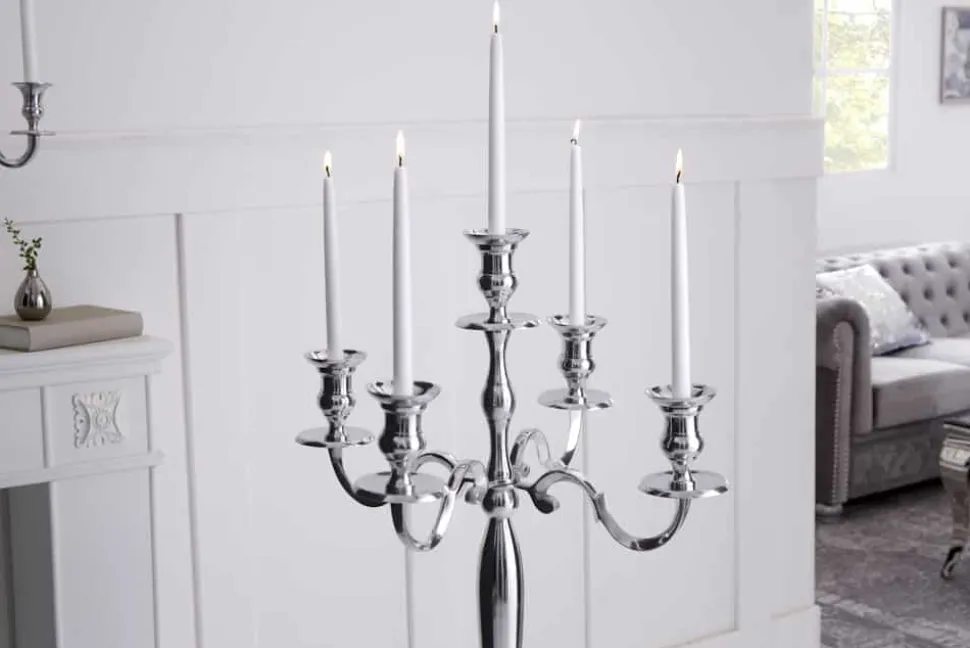 Kerzenständer MODERN BAROCK 120cm silber 5-armig Lüster Aluminium poliert Kerzenhalter