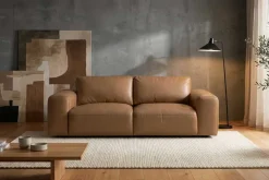 Komfortables Sofa BIG GEORGE 205cm cognac Echtleder Taschenfederkern 2-Sitzer Couch