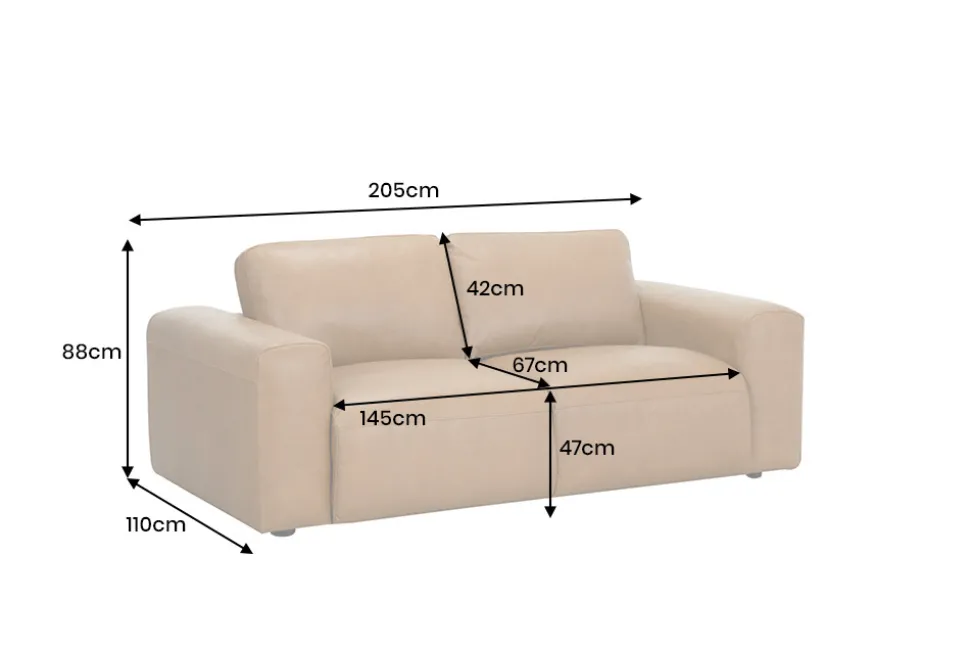 Komfortables Sofa BIG GEORGE 205cm cognac Echtleder Taschenfederkern 2-Sitzer Couch