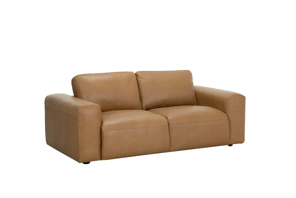 Komfortables Sofa BIG GEORGE 205cm cognac Echtleder Taschenfederkern 2-Sitzer Couch