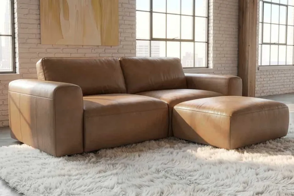 Komfortables Sofa BIG GEORGE 205cm cognac Echtleder Taschenfederkern 2-Sitzer Couch