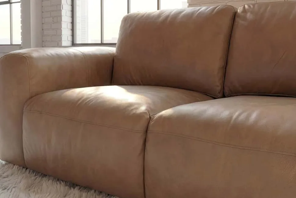 Komfortables Sofa BIG GEORGE 205cm cognac Echtleder Taschenfederkern 2-Sitzer Couch