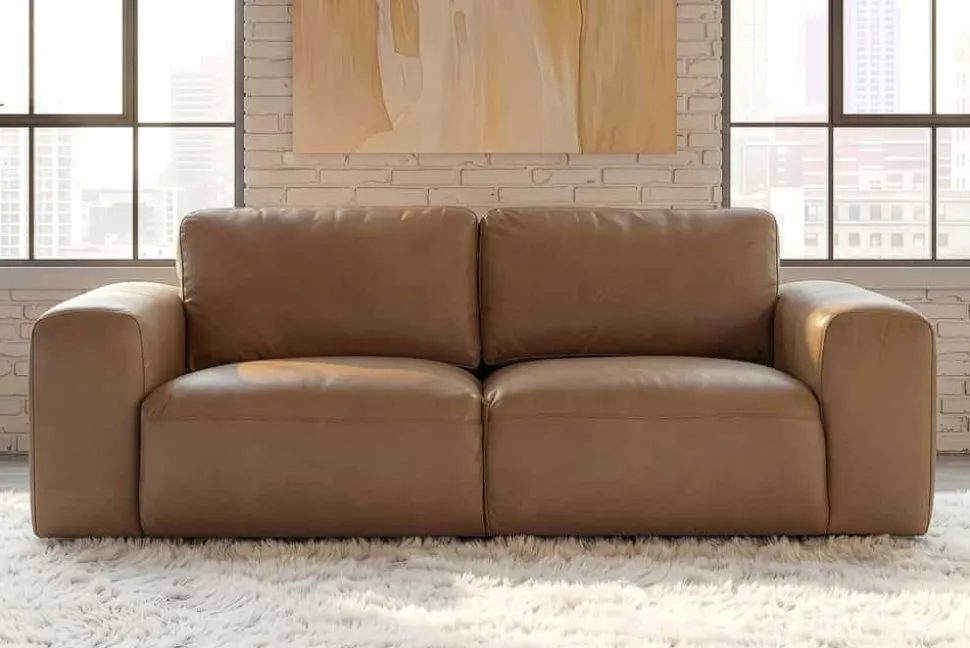 Komfortables Sofa BIG GEORGE 205cm cognac Echtleder Taschenfederkern 2-Sitzer Couch