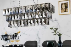 Luxus Hängelampe KRISTALL 90cm edelgrau Design Kronleuchter Glasprismen