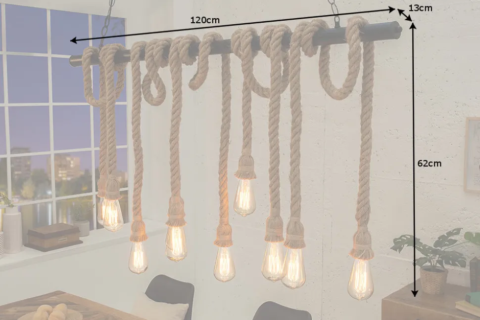 Maritime Hängeleuchte SEVEN SEAS II 120cm Seil Lampe mit 10 Leuchten