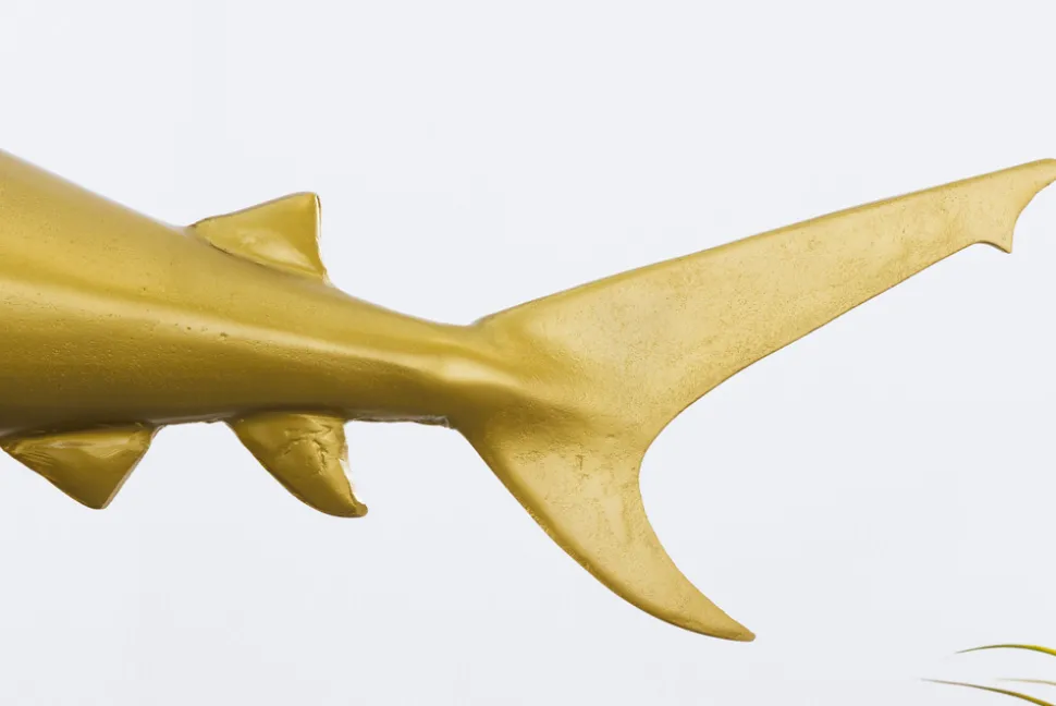Maritime Skulptur HAI 103cm gold handmade Metall Design Haifisch