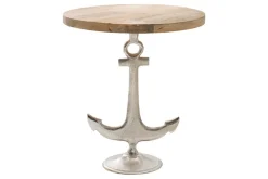 Maritimer Beistelltisch SEVEN SEAS 50cm silber Anker-Design rund Mangoholz Metall