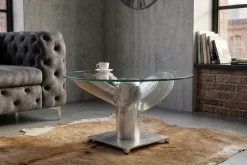 Maritimer Couchtisch OCEAN M 60cm silber antik rund Schiffsschraube Glasplatte