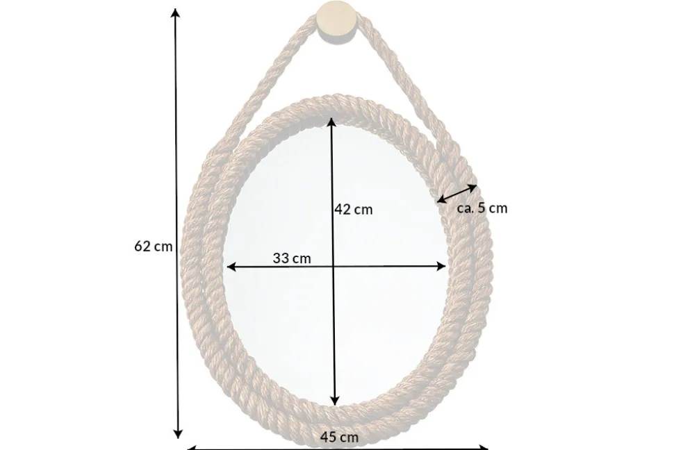 Maritimer Wandspiegel SEVEN SEAS 60cm natur oval Rahmen Tau gold Aufhängung