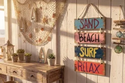 Maritimes Wandschild SURF & BEACH 110cm buntes Holzdesign Deko-Schild