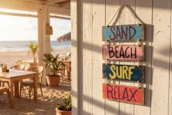 Maritimes Wandschild SURF & BEACH 110cm buntes Holzdesign Deko-Schild